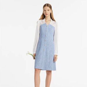 V-Neck Patchwork Single-Breasted Women Mini Dress